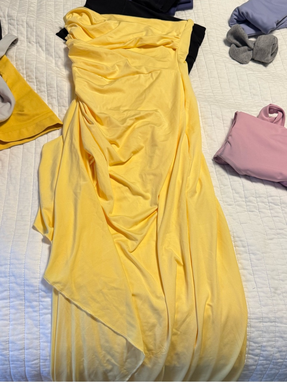 Yellow Strapless Draped Maxi Dress